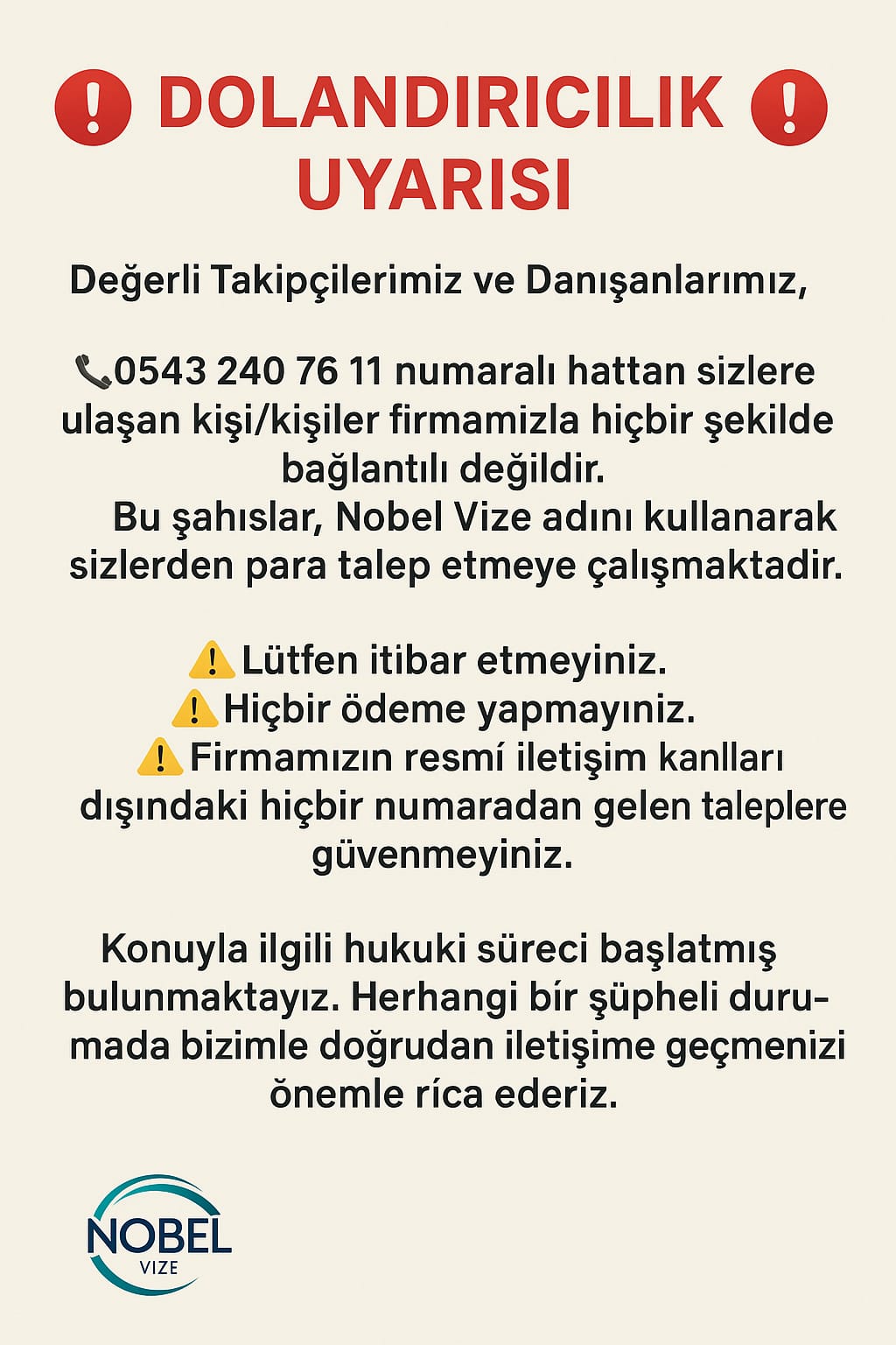 Nobel Vize Dolandırıcılık Uyarısı
